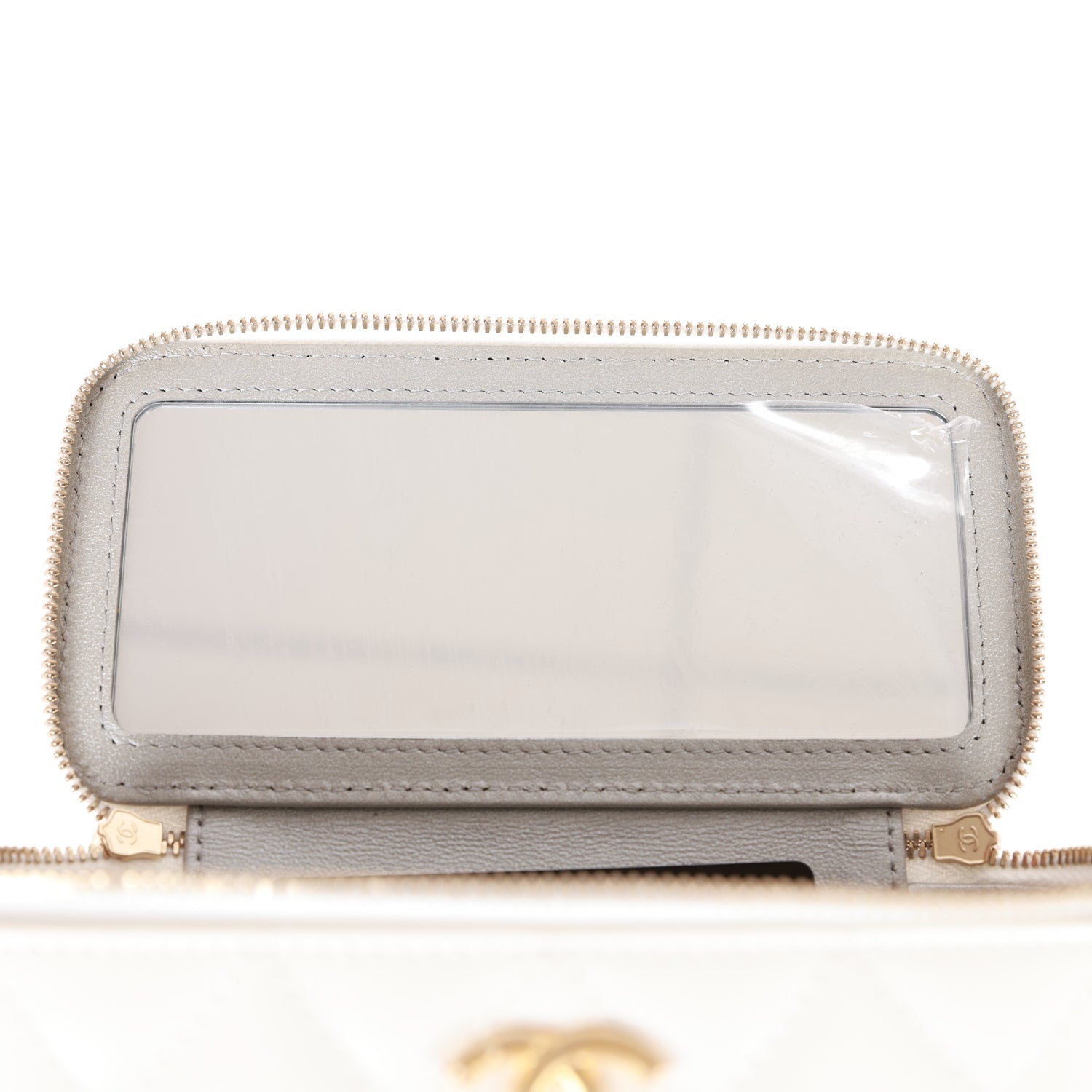 Small Vanity Case White Patent Leather Antique Gold Hardware