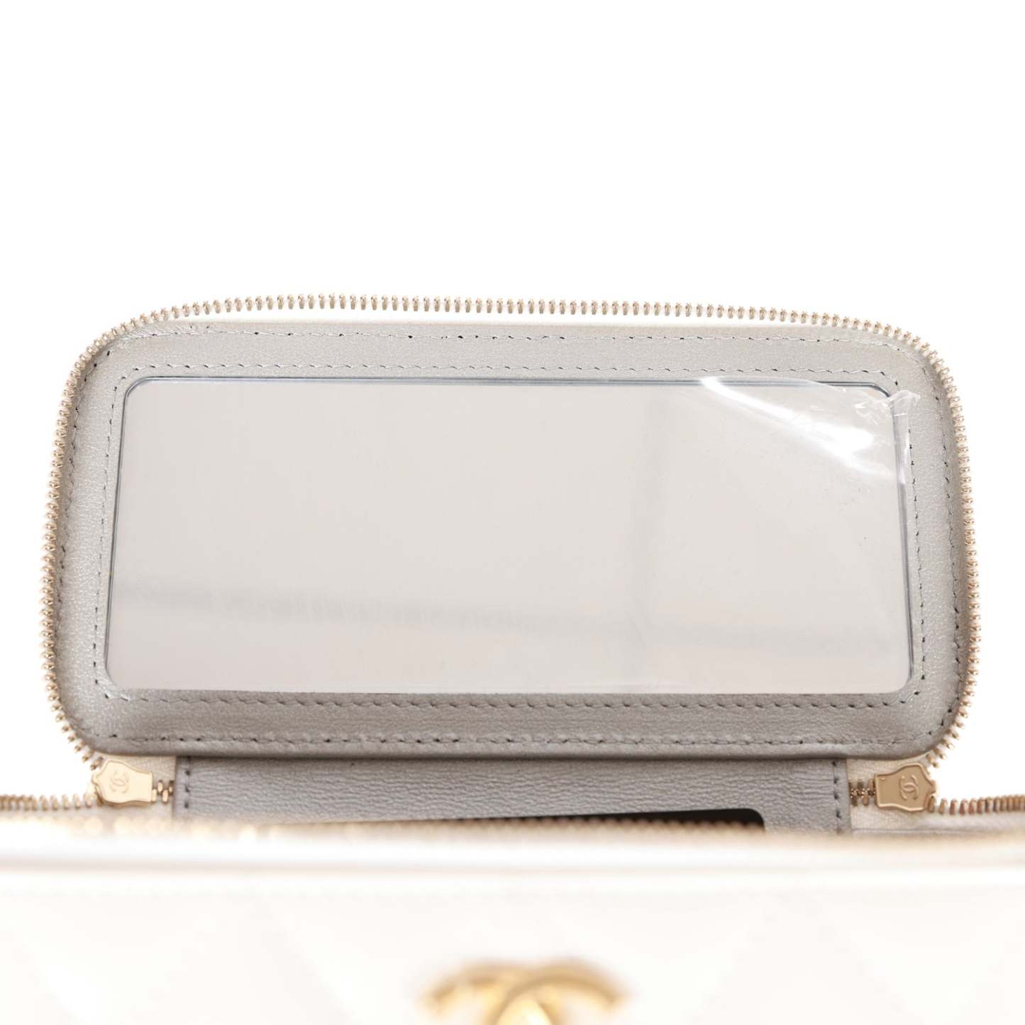 Small Vanity Case White Patent Leather Antique Gold Hardware