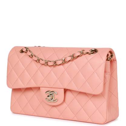Small Classic Double Flap Pink Lambskin Light Gold Hardware