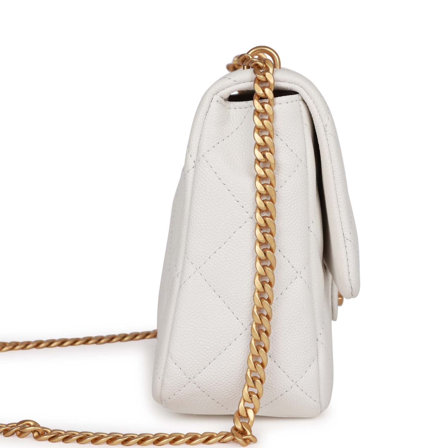 Medium Sweetheart Crush Flap Bag White Caviar Antique Gold Hardware