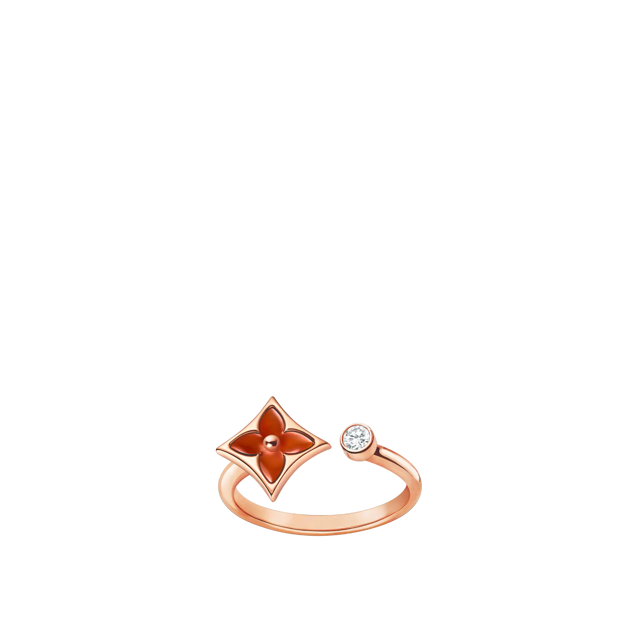 Color Blossom Mini Star Ring, Pink Gold, Cornelian And Diamond