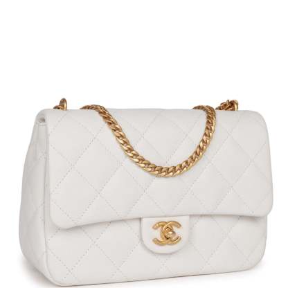 Medium Sweetheart Crush Flap Bag White Caviar Antique Gold Hardware