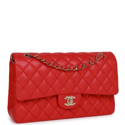 Medium Classic Double Flap Bag Red Caviar Light Gold Hardware