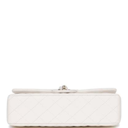 Medium Classic Double Flap Bag White Caviar Light Gold Hardware