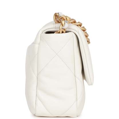 Medium 19 Flap Bag White Calfskin Mixed Hardware