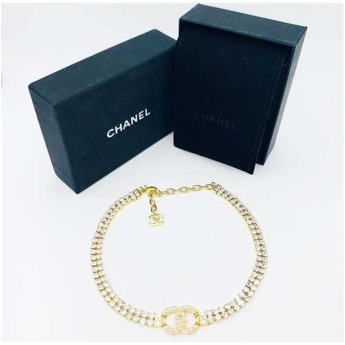 [Copy]Authentic Heavy Gilt Necklace CC Logo set with Seed Pearls and Crystals