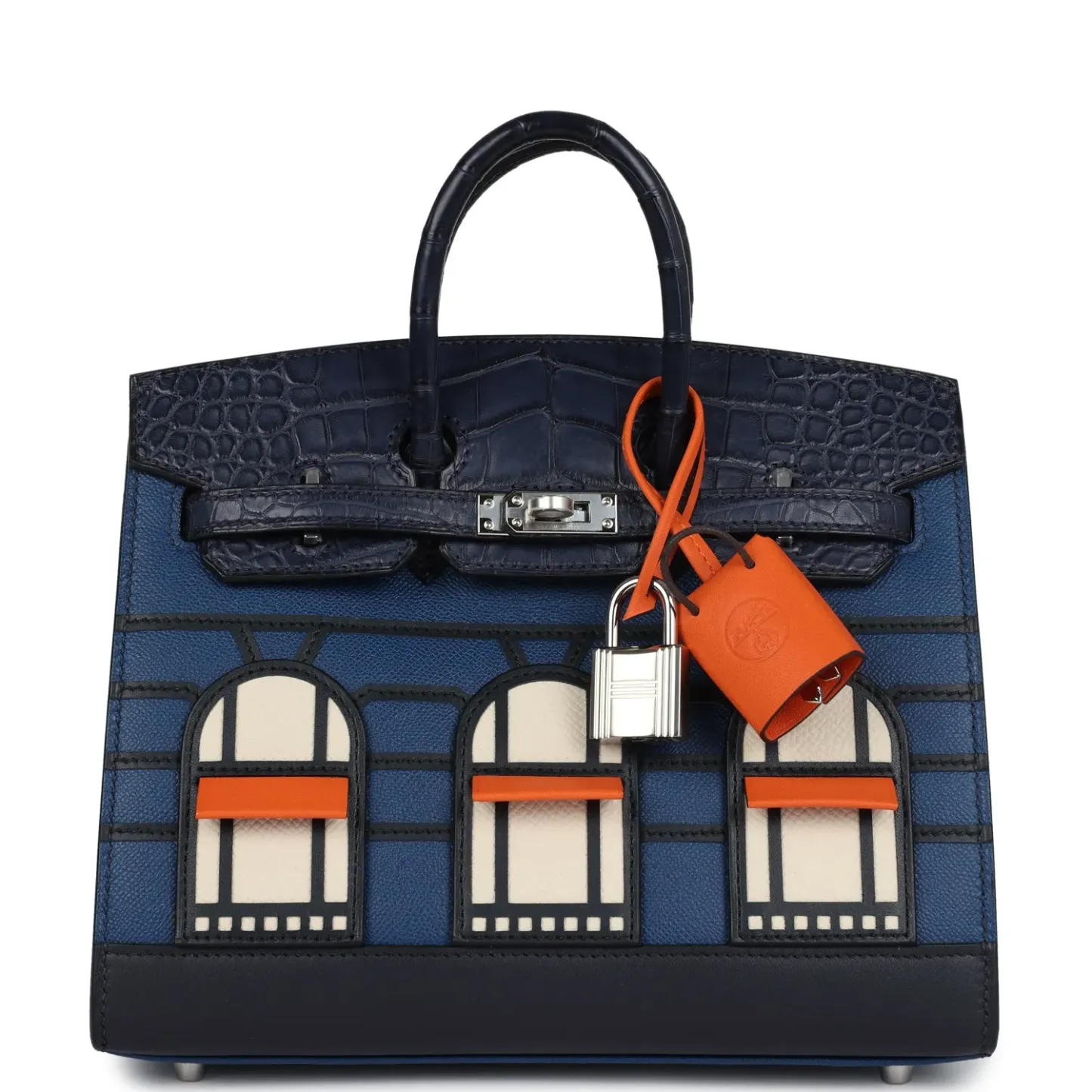 Hermes Night Sac Faubourg Birkin 20 Bleu Marine Matte Alligator Pallad