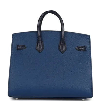 Hermes Night Sac Faubourg Birkin 20 Bleu Marine Matte Alligator Pallad