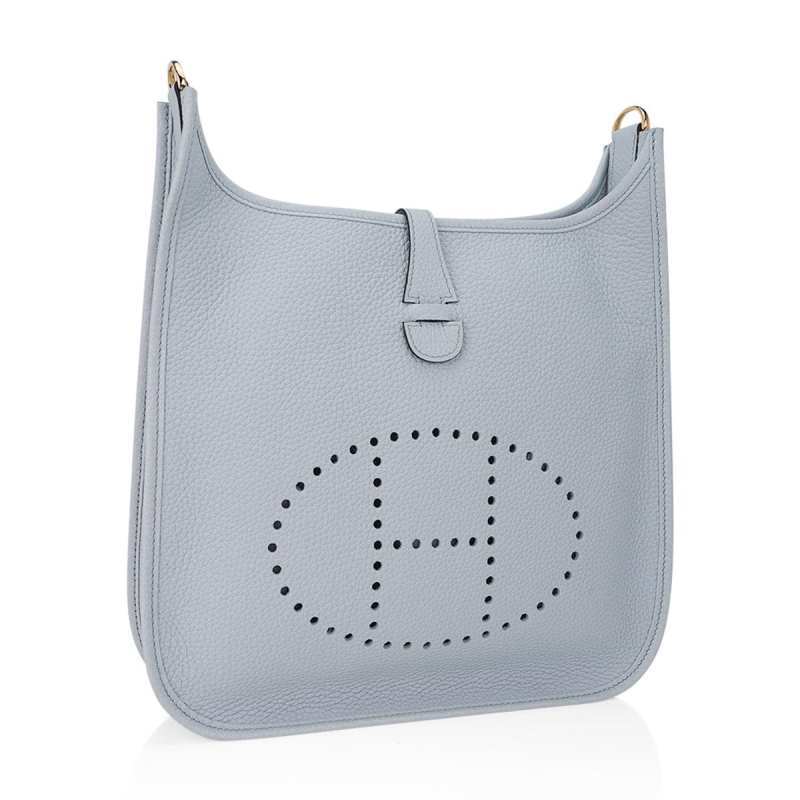 Evelyne PM Bag Blue Pale Clemence Leather with Gold Hardware