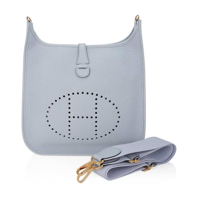 Evelyne PM Bag Blue Pale Clemence Leather with Gold Hardware