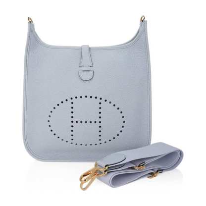 Evelyne PM Bag Blue Pale Clemence Leather with Gold Hardware
