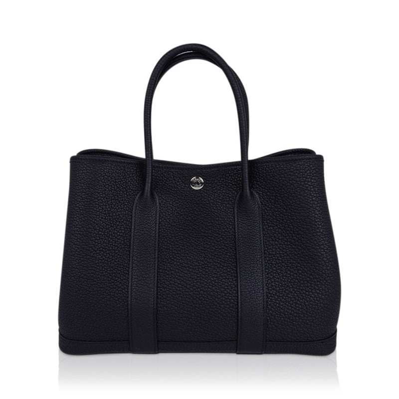 Garden Party 30 Bag Black Vache Country Leather with Palladium Hardware