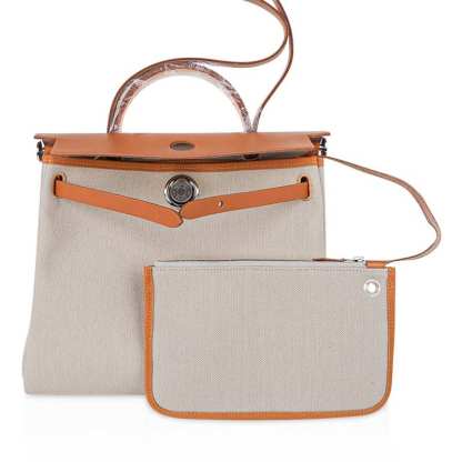 Herbag Zip 31 Bag Beton Toile Militaire / Natural Sable Leather Palladium New w/Box