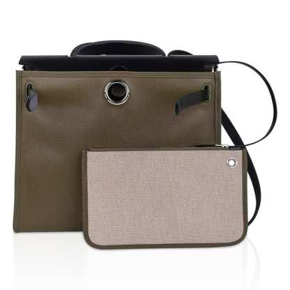 Herbag Zip 31 Bag Retourne Khaki Berline & Black Leather with Palladium Hardware
