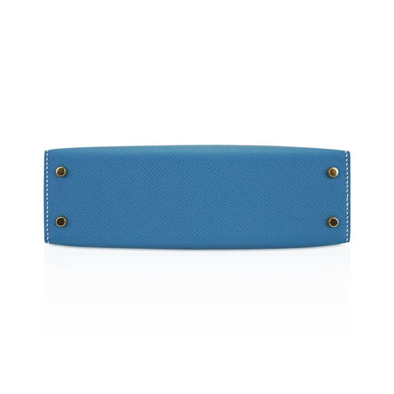 Mini Kelly 20 Bag Sellier New Blue Jean Epsom Leather with Gold Hardware