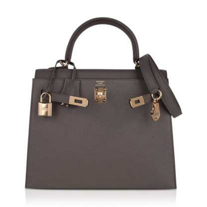 Kelly Sellier 25 Bag Etain Gold Hardware Epsom Leather New
