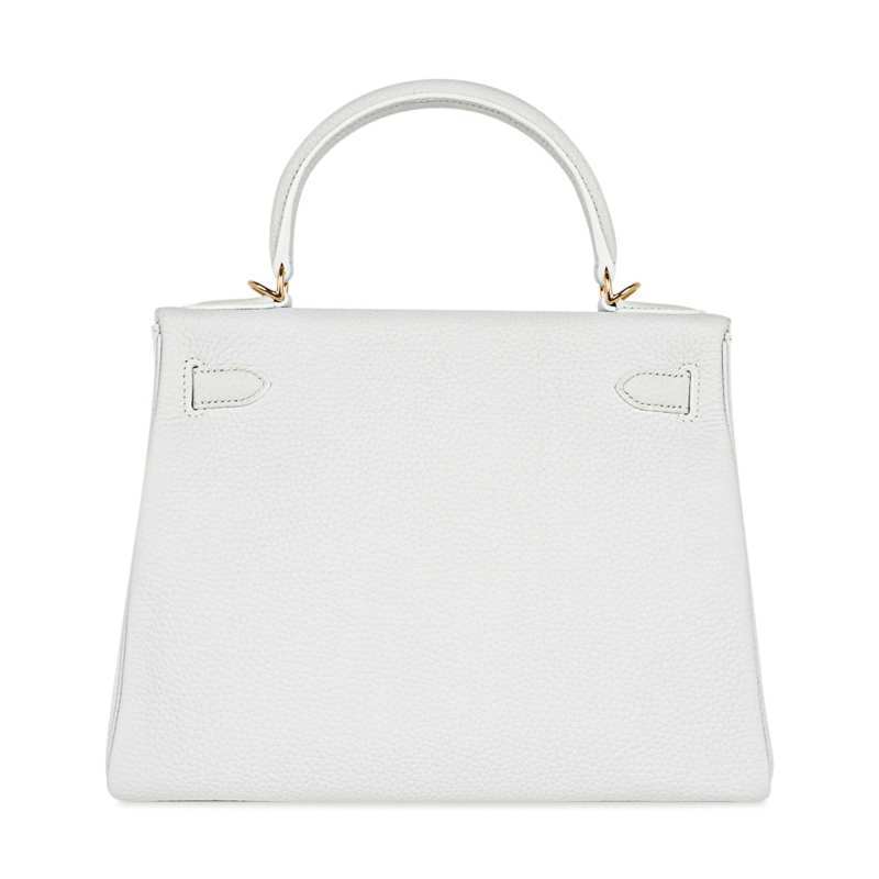 Kelly 28 Retourne Bag White Clemence Leather with Gold Hardware