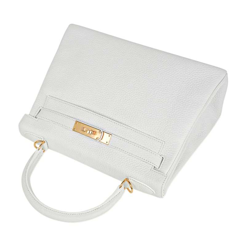 Kelly 28 Retourne Bag White Clemence Leather with Gold Hardware