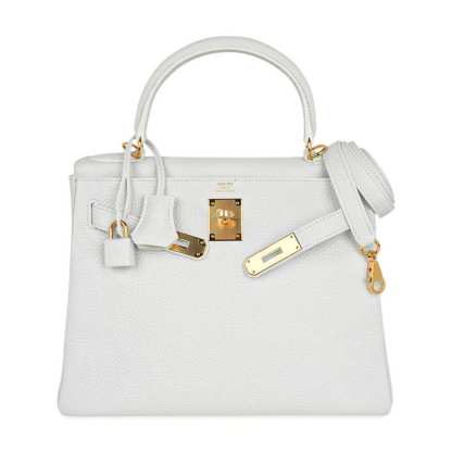 Kelly 28 Retourne Bag White Clemence Leather with Gold Hardware