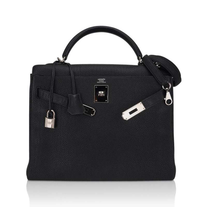 Kelly 32 Retourne Bag Black Togo Leather with Palladium Hardware
