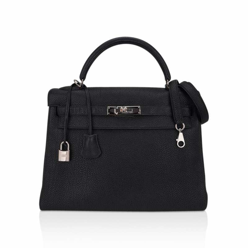 Kelly 32 Retourne Bag Black Togo Leather with Palladium Hardware