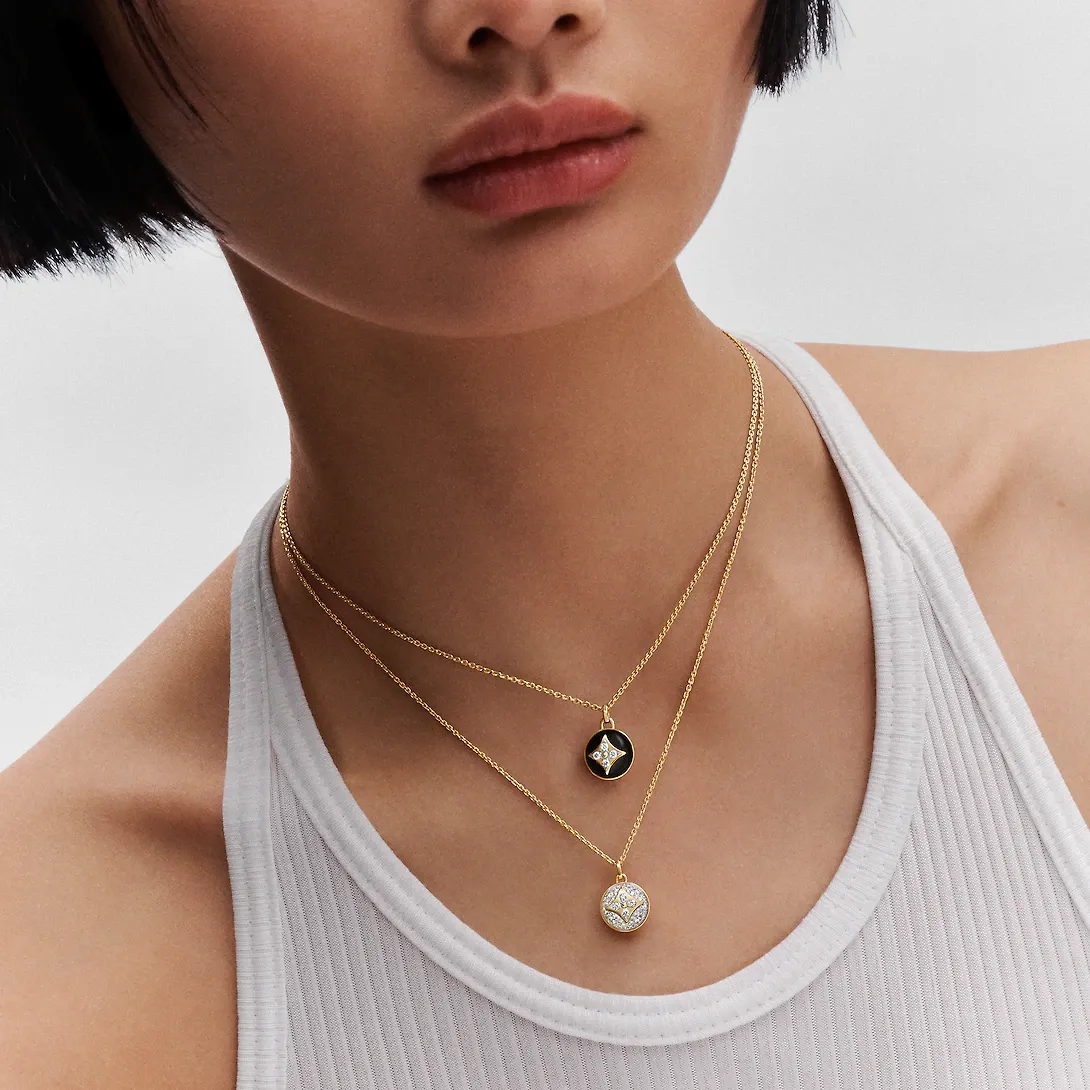 B Blossom Pendant, Yellow Gold, White Gold, Onyx And Diamonds