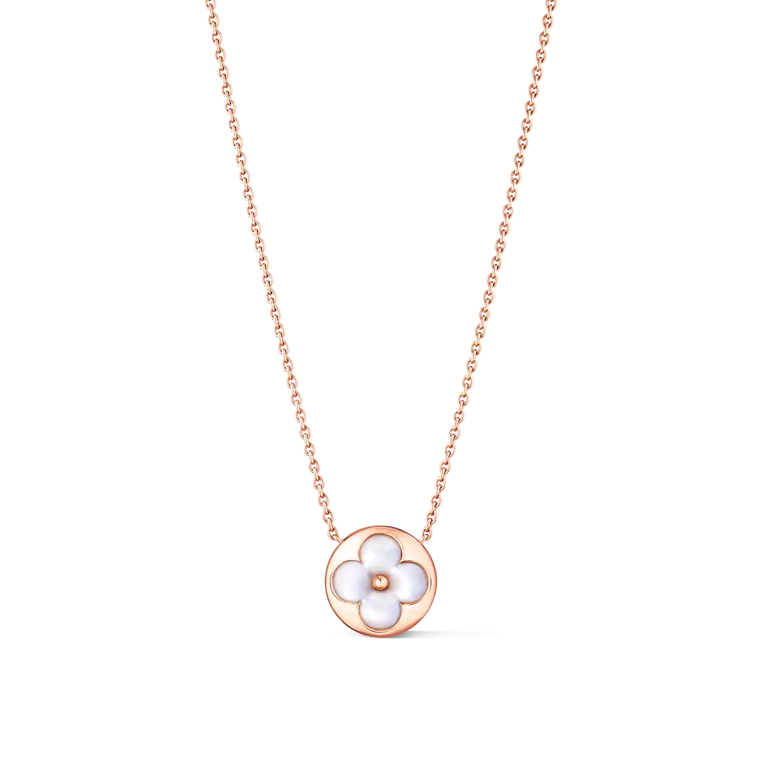 Color Blossom sun pendant, pink gold and white mother-of-pearl