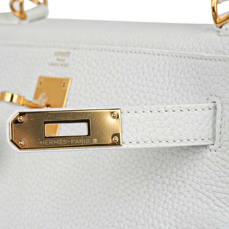 Kelly 28 Retourne Bag White Clemence Leather with Gold Hardware