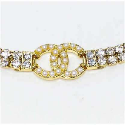 [Copy]Authentic Heavy Gilt Necklace CC Logo set with Seed Pearls and Crystals