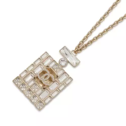 Double C Logo Rhinestone Long Pendant Necklace