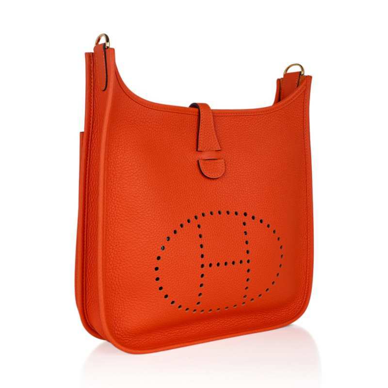 Evelyne PM Bag Feu Orange Gold Hardware Clemence Leather