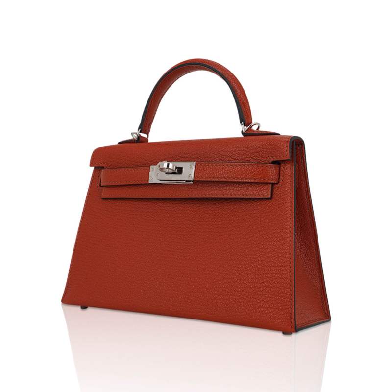 Mini Kelly 20 Bag Sellier Cuivre Chevre Leather with Palladium Hardware