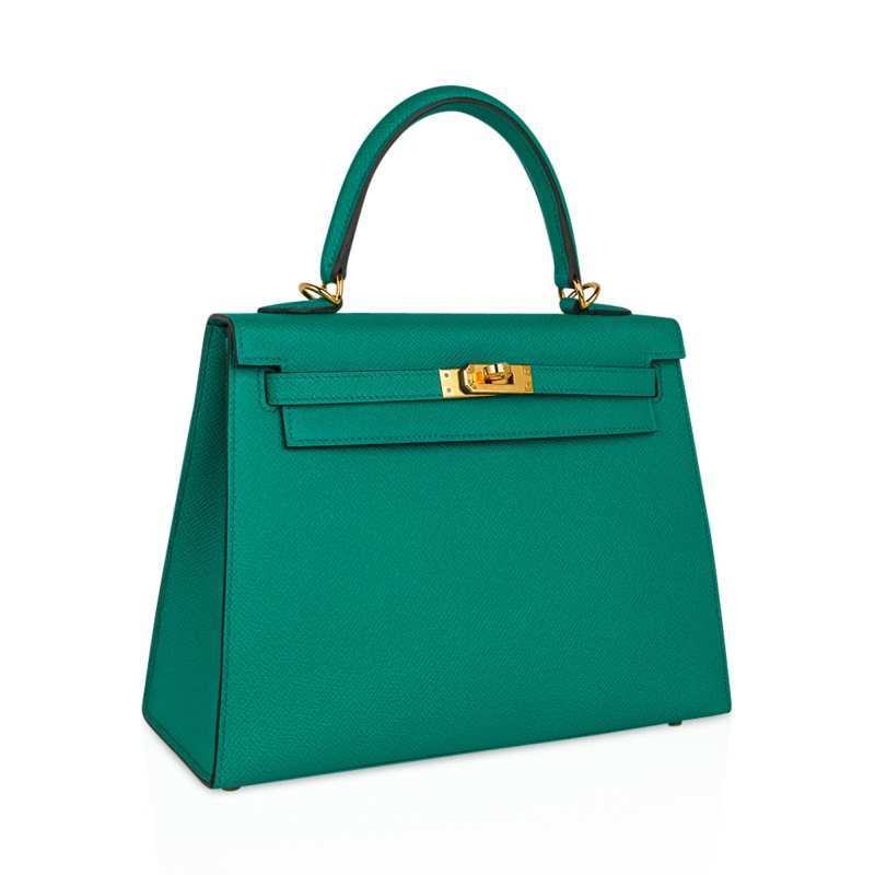 Kelly 25 Sellier Bag Jade Epsom Leather with Gold Hardware