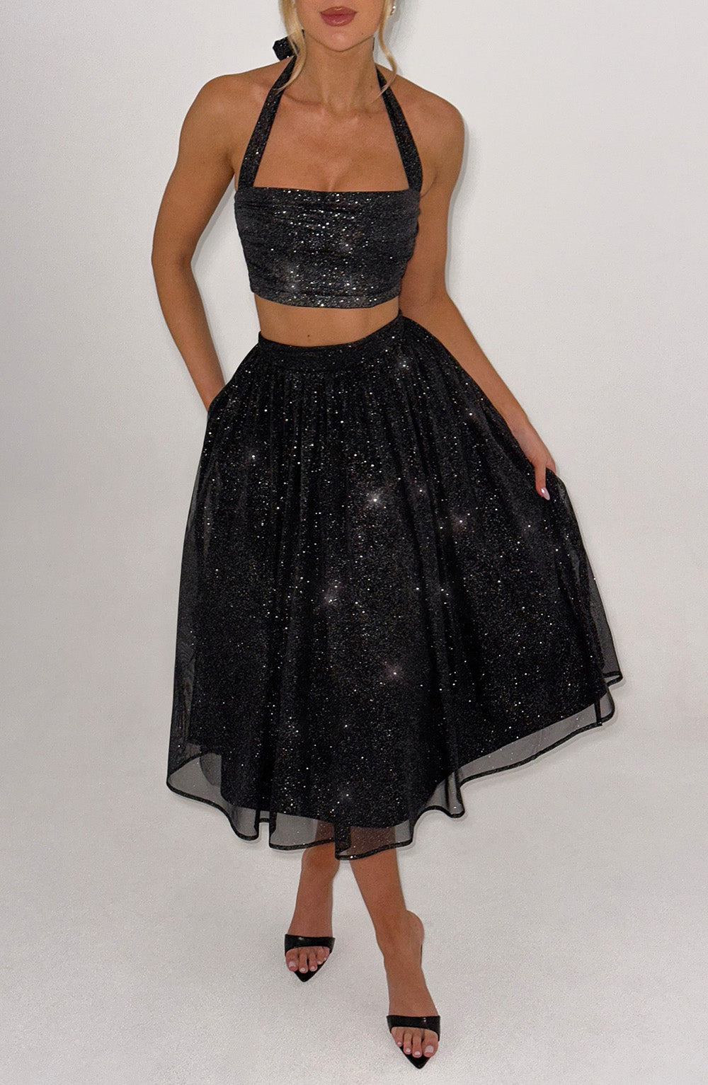 Alani Midi Skirt - Black Sparkle-My Top Dress.All Rights Reserved