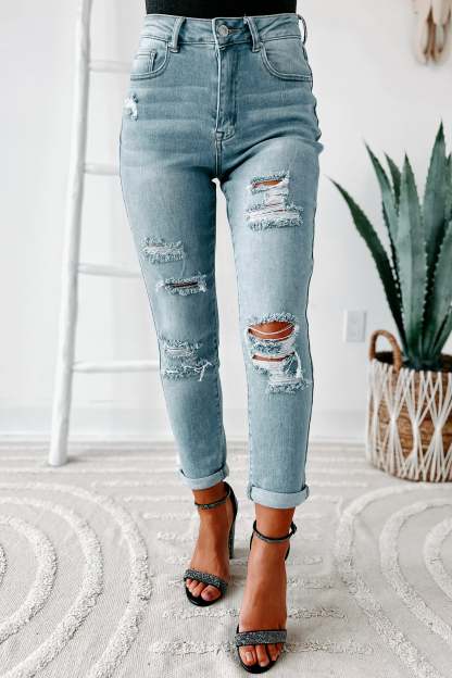 Mavis High Rise Distressed Mom Jeans (Light)