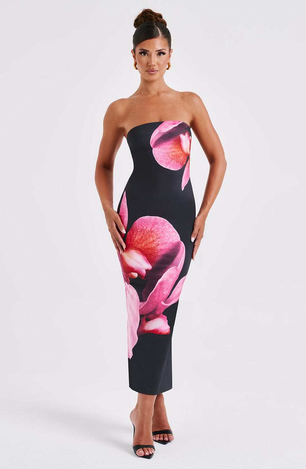 Allegra Midi Dress - Black Floral Print-My Top Dress.All Rights Reserved