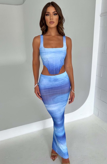 Amber Corset - Blue Haze Print-My Top Dress.All Rights Reserved