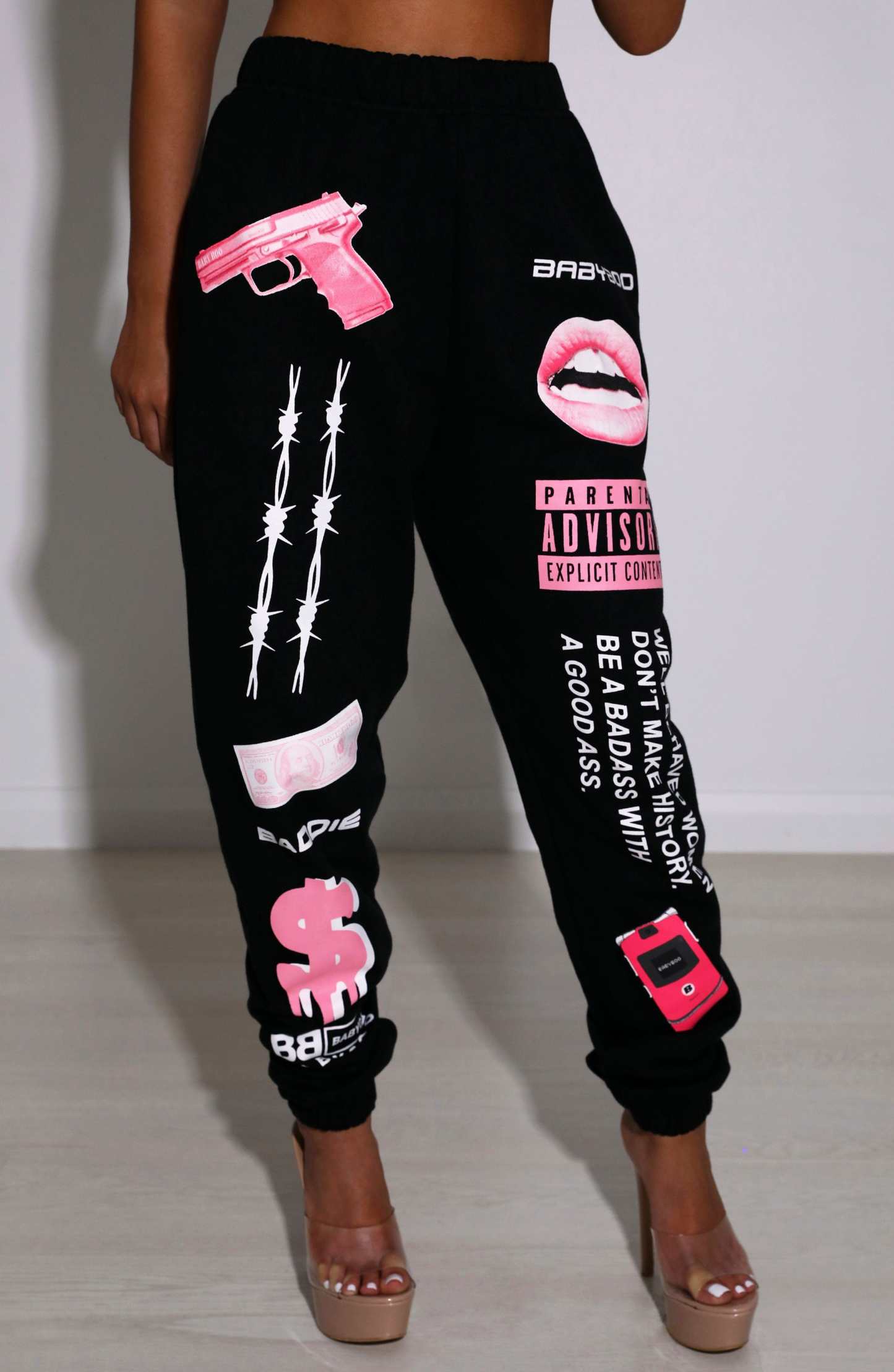 Baddie Graphic Trackpant - Black-My Top Dress.All Rights Reserved
