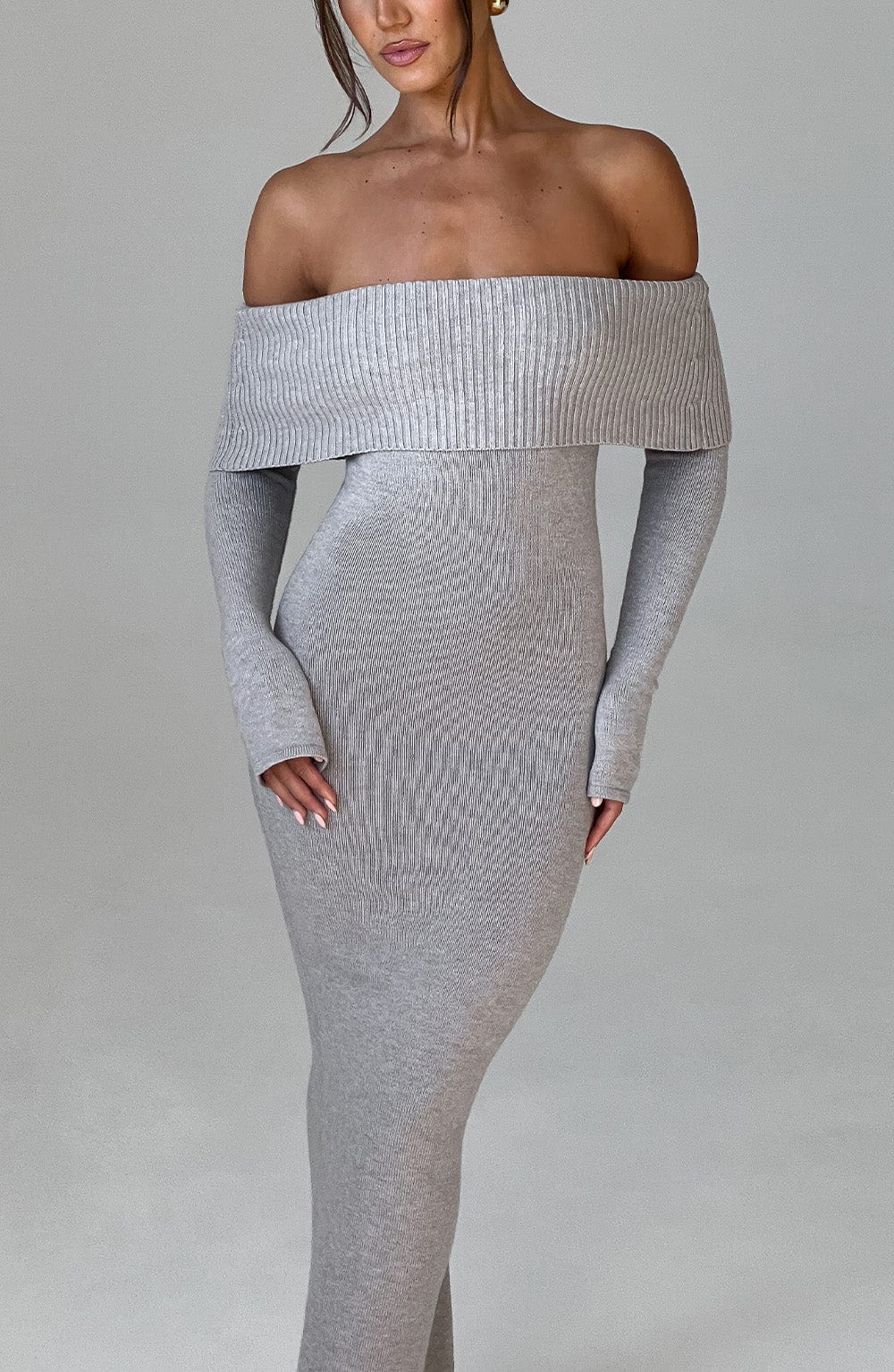 Beverley Knit Maxi Dress - Light Grey Marl-My Top Dress.All Rights Reserved