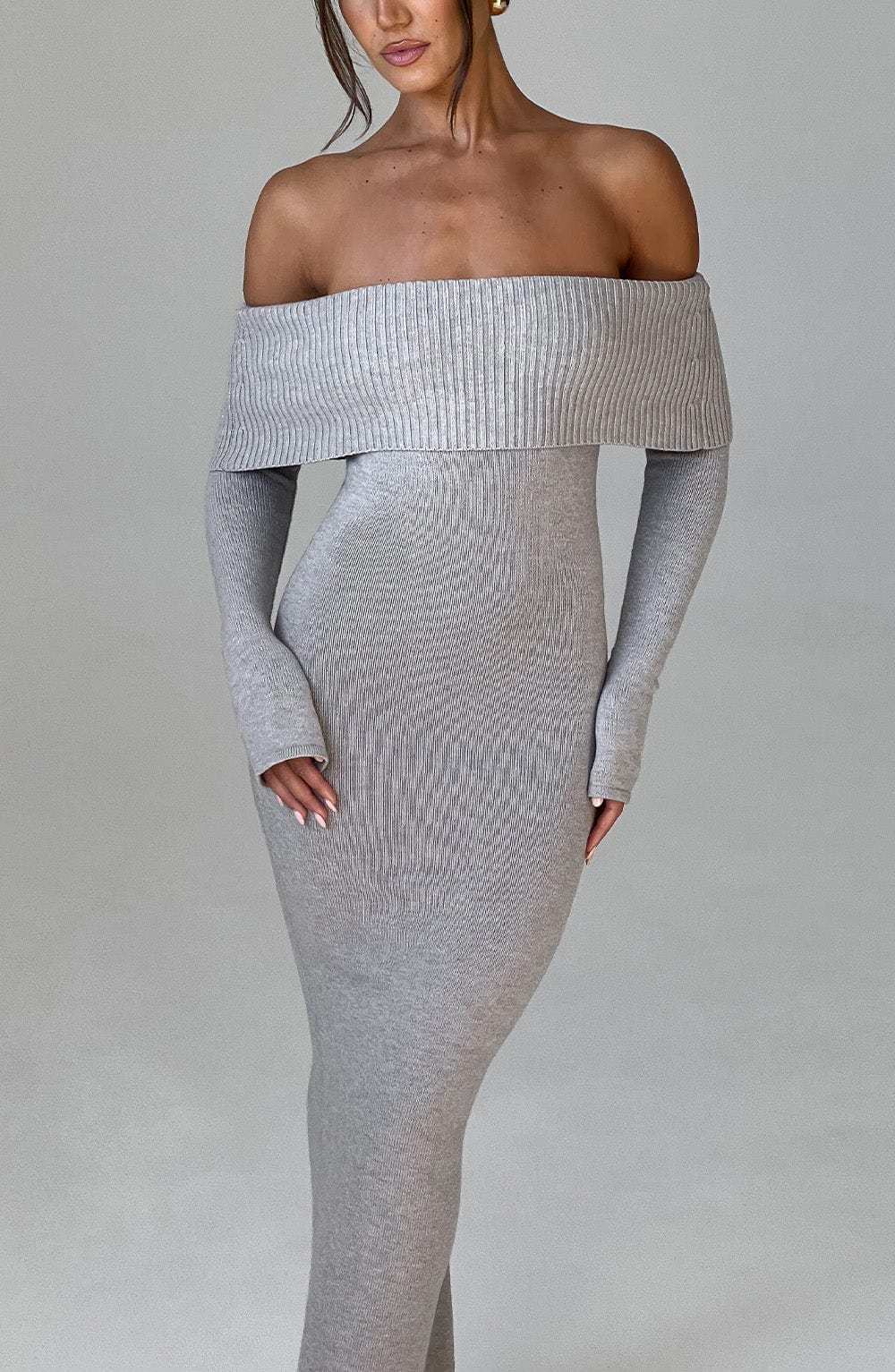 Beverley Knit Maxi Dress - Light Grey Marl-My Top Dress.All Rights Reserved
