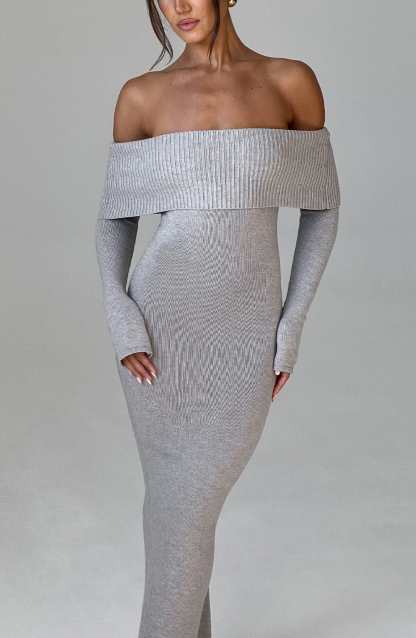 Beverley Knit Maxi Dress - Light Grey Marl-My Top Dress.All Rights Reserved