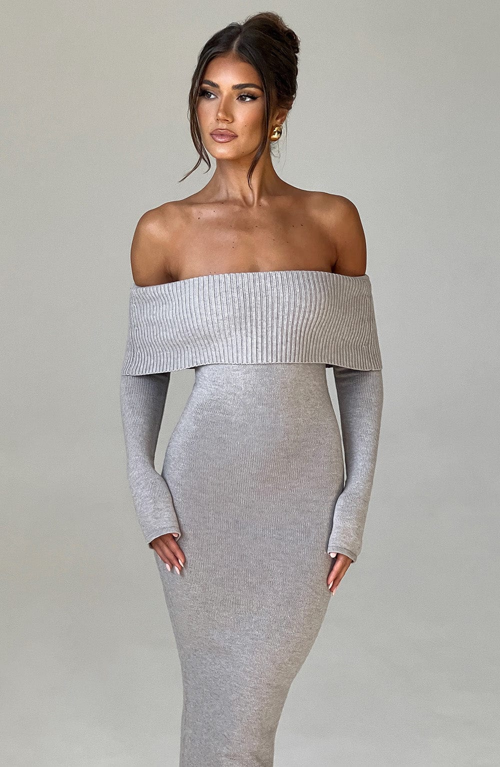 Beverley Knit Maxi Dress - Light Grey Marl-My Top Dress.All Rights Reserved