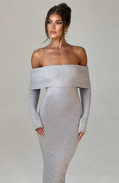 Beverley Knit Maxi Dress - Light Grey Marl-My Top Dress.All Rights Reserved