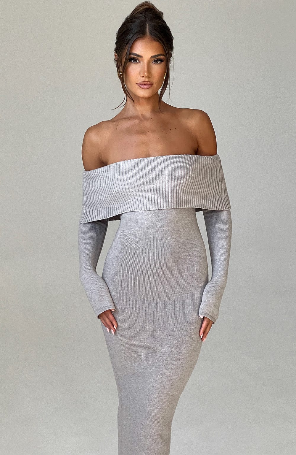 Beverley Knit Maxi Dress - Light Grey Marl-My Top Dress.All Rights Reserved