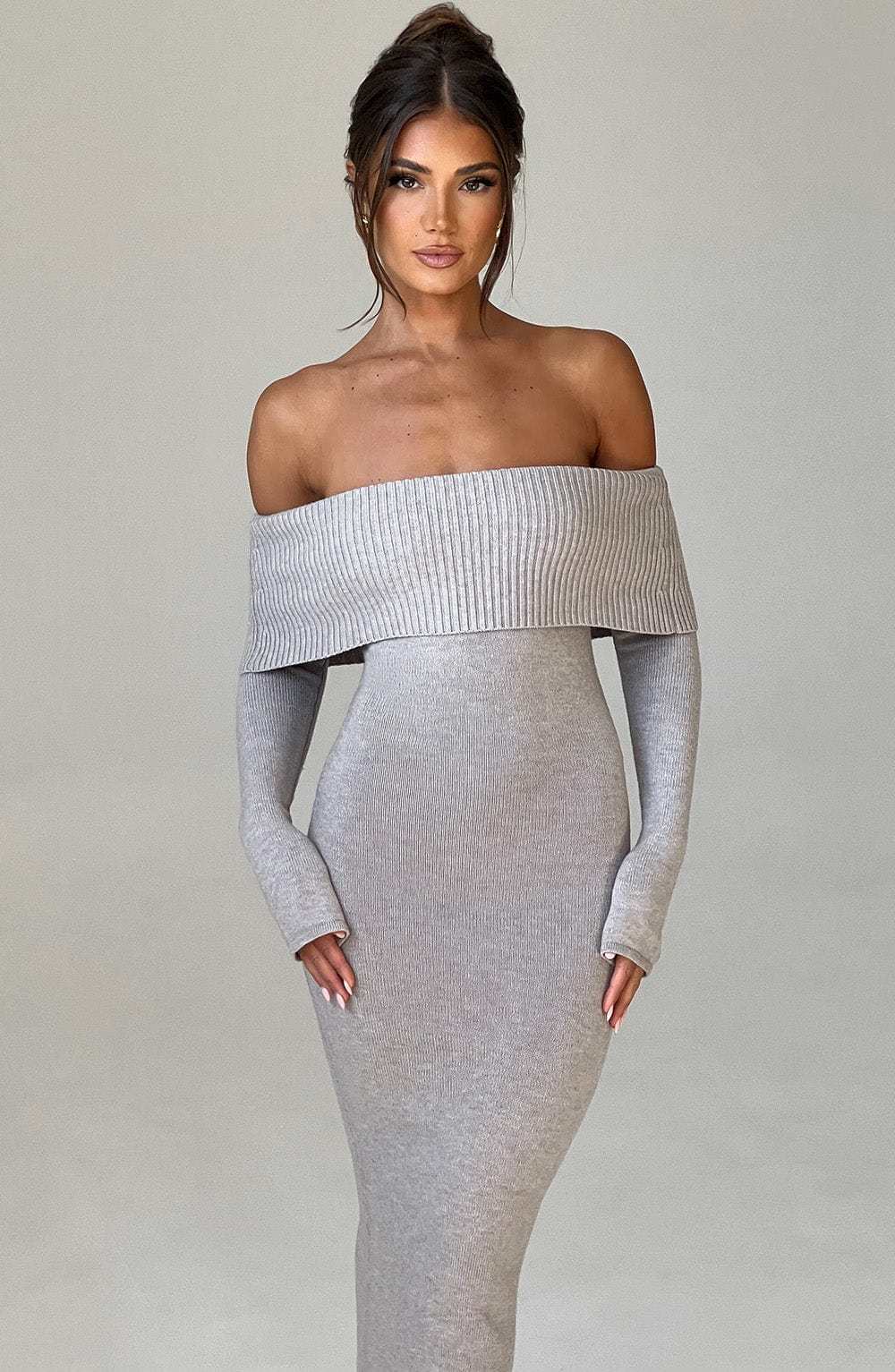 Beverley Knit Maxi Dress - Light Grey Marl-My Top Dress.All Rights Reserved