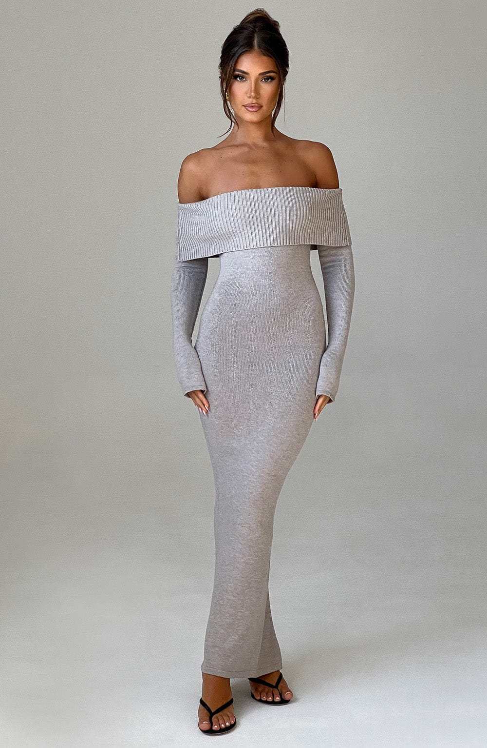 Beverley Knit Maxi Dress - Light Grey Marl-My Top Dress.All Rights Reserved