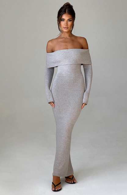 Beverley Knit Maxi Dress - Light Grey Marl-My Top Dress.All Rights Reserved