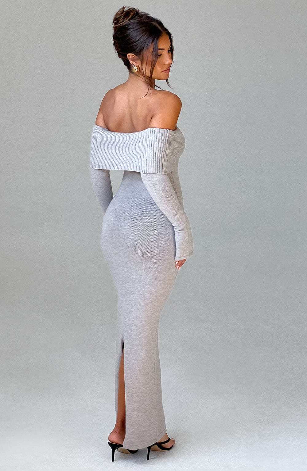 Beverley Knit Maxi Dress - Light Grey Marl-My Top Dress.All Rights Reserved