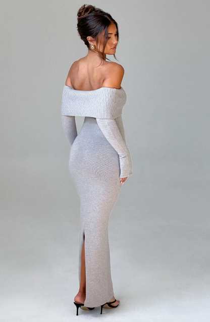 Beverley Knit Maxi Dress - Light Grey Marl-My Top Dress.All Rights Reserved