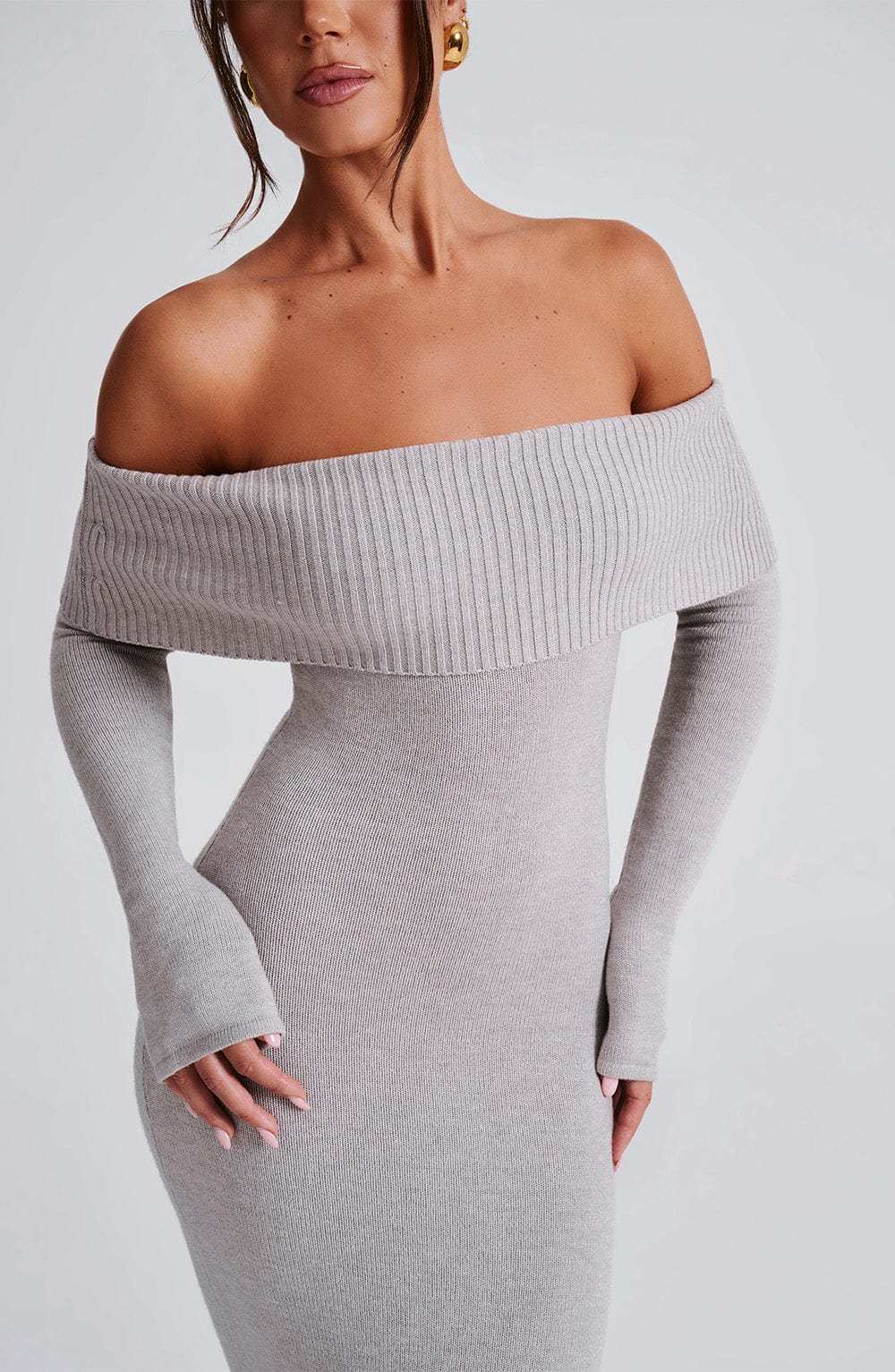 Beverley Knit Maxi Dress - Light Grey Marl-My Top Dress.All Rights Reserved